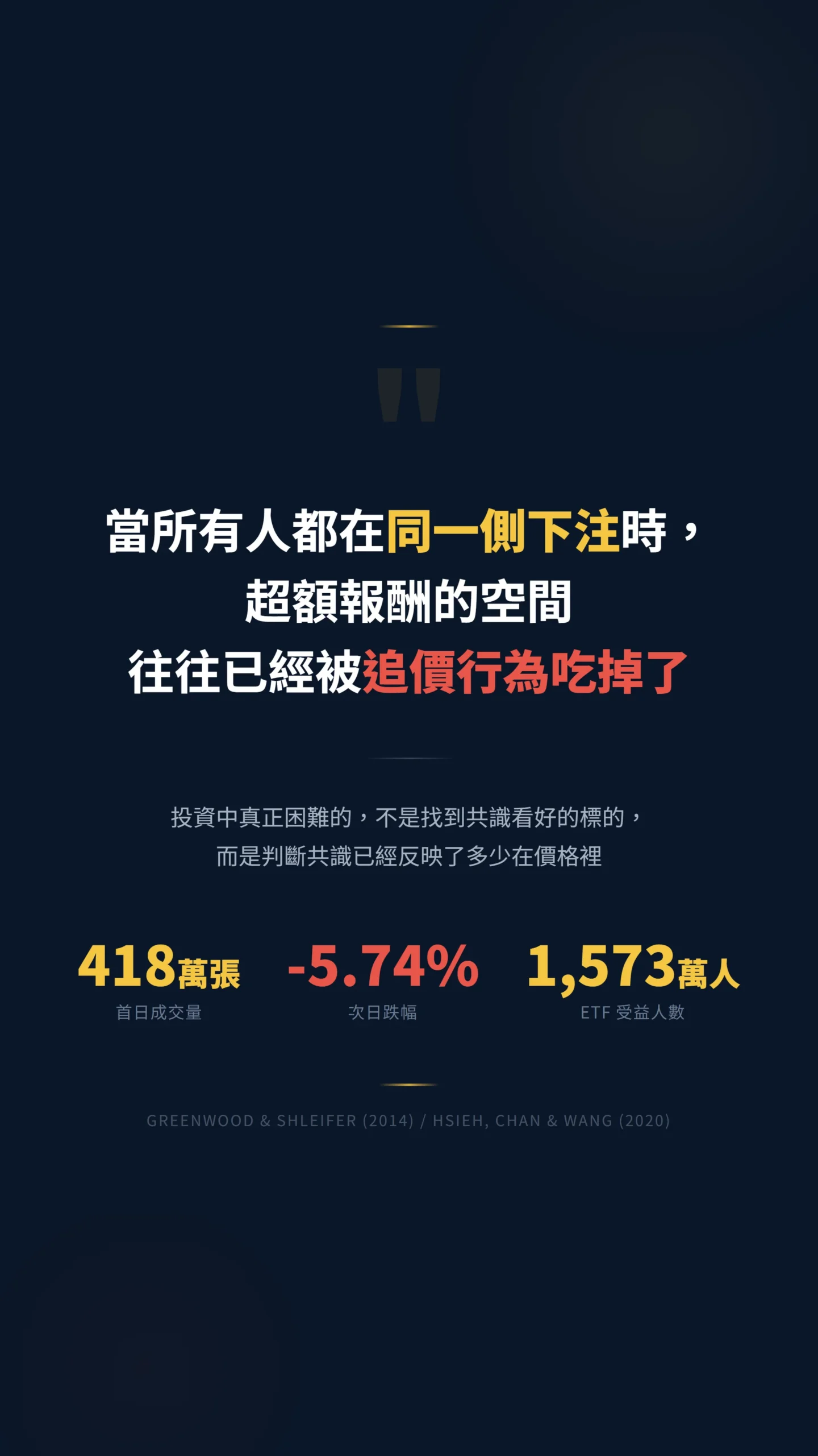 投資核心觀點：當所有人都在同一側下注時超額報酬已被追價吃掉