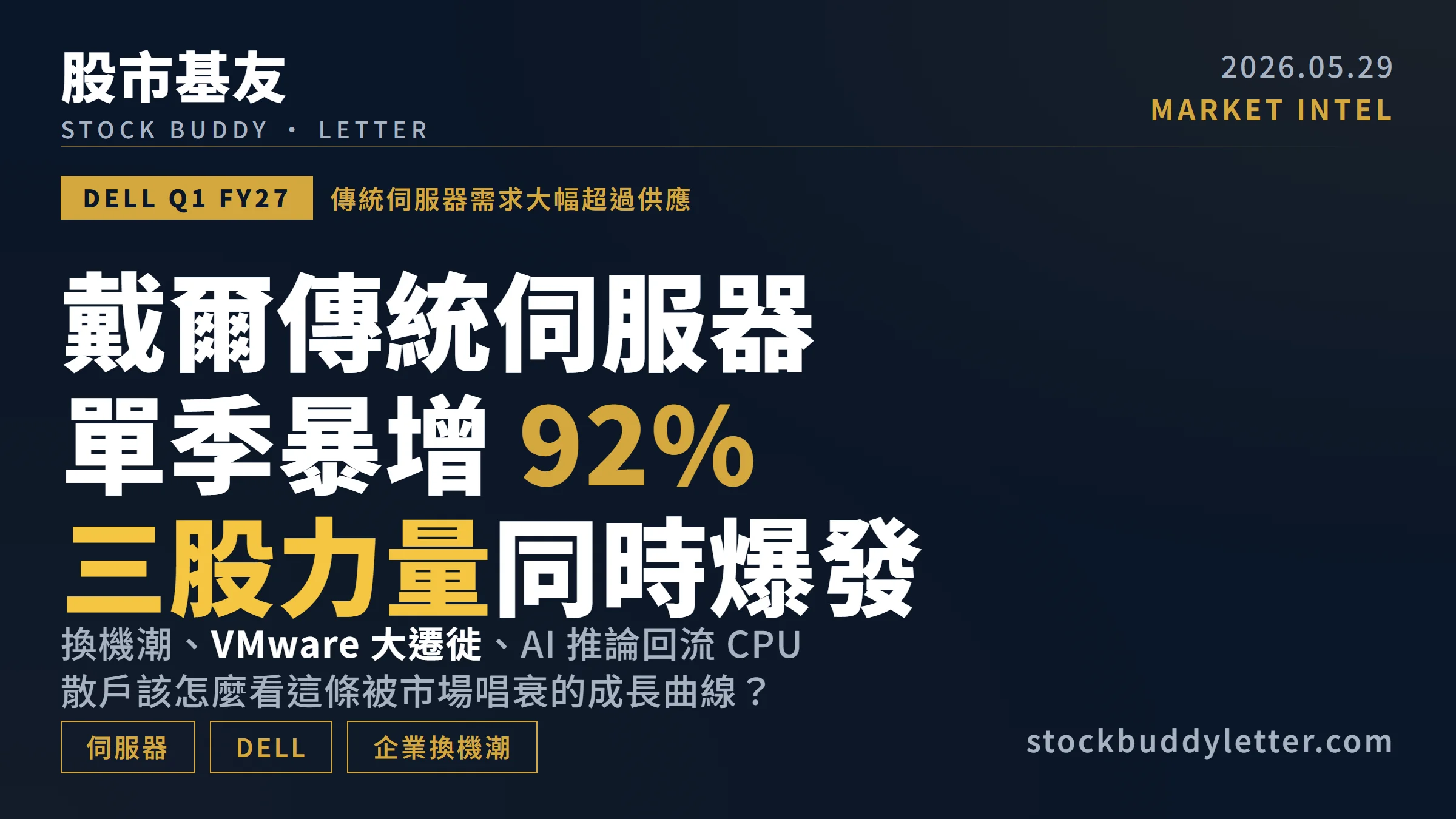 戴爾傳統伺服器單季暴增 92%：三股力量同時爆發，散戶該怎麼看？