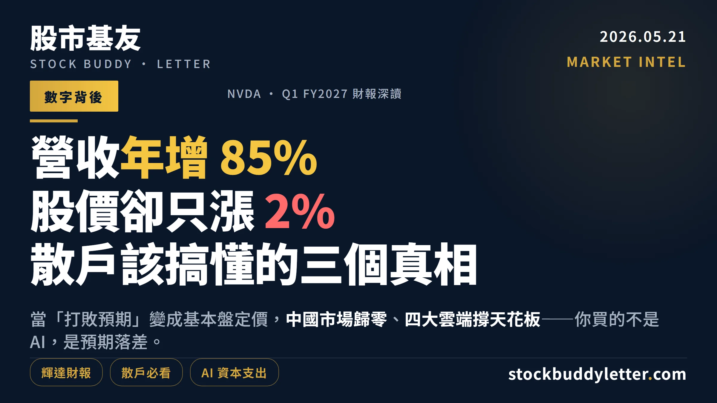 輝達 Q1 財報年增 85% 股價卻只漲 2%：散戶必看的三個真相