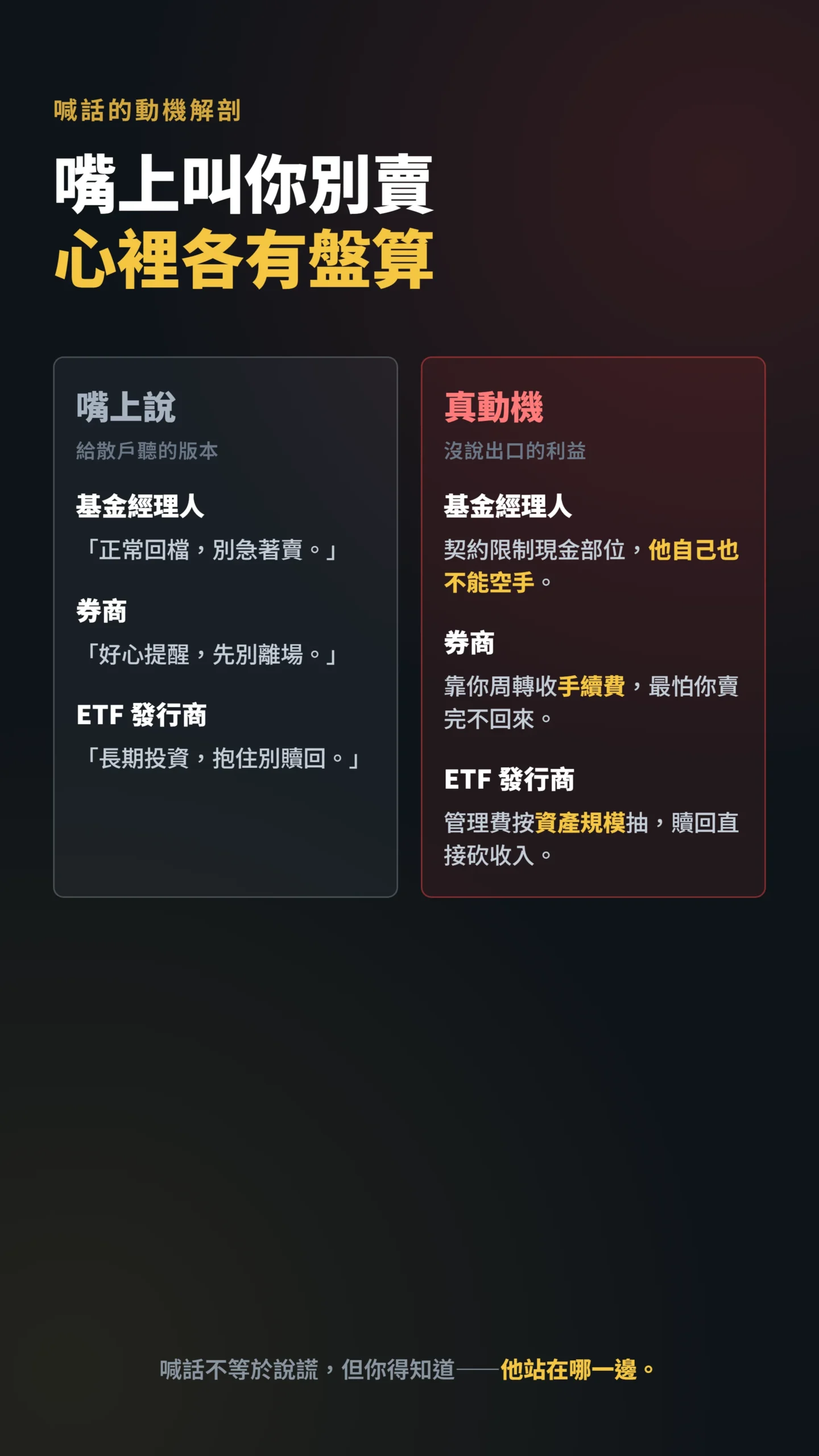 法人喊別賣的三個真實動機對比表:基金券商發行商利益解析