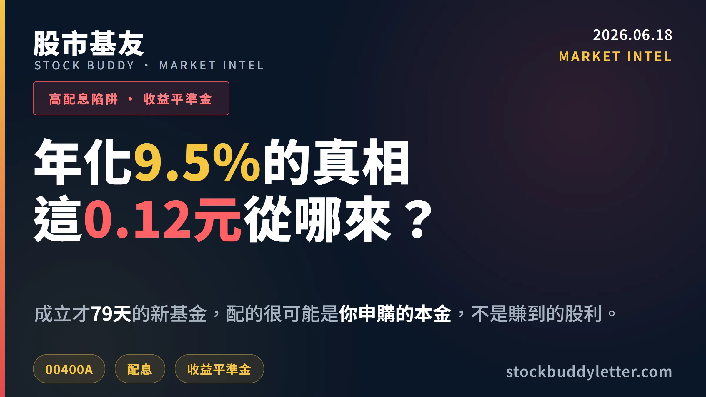 00400A首次配息年化9.5%真相：79天新基金這0.12元從哪來