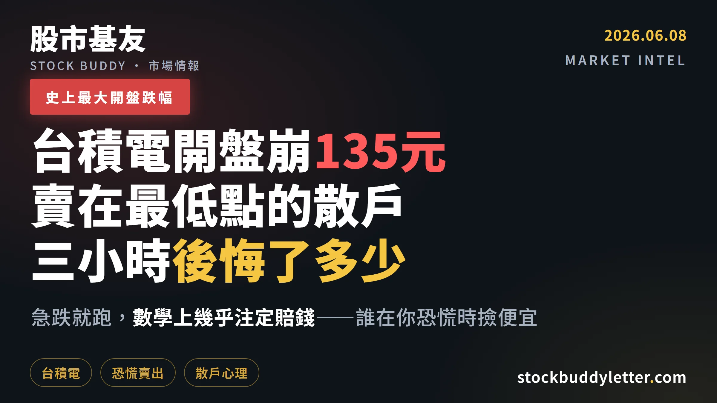 台積電開盤崩135元創史上最大跌幅，最低點賣出的散戶三小時後悔了多少