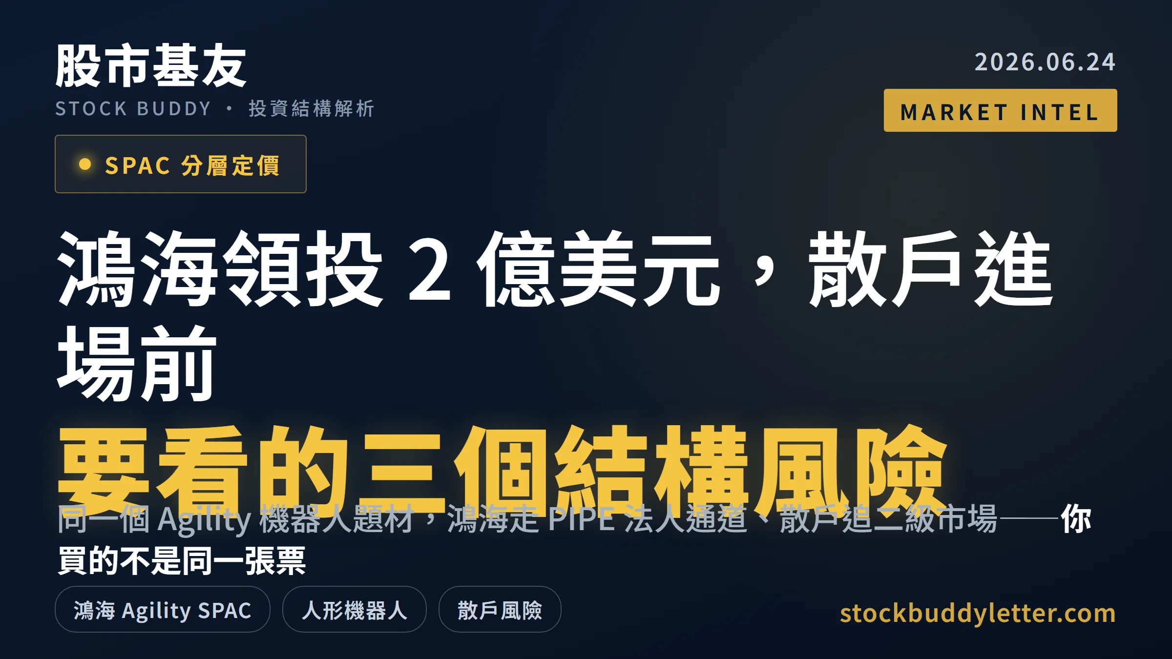 鴻海 2 億美元領投 Agility 機器人 SPAC：散戶進場前要看的三個結構風險
