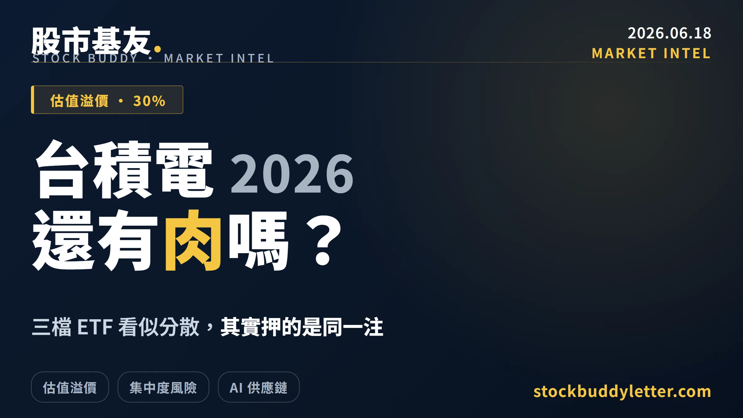 台積電 2026 還有肉嗎？估值溢價 30%、三檔 ETF 可能只是同一注