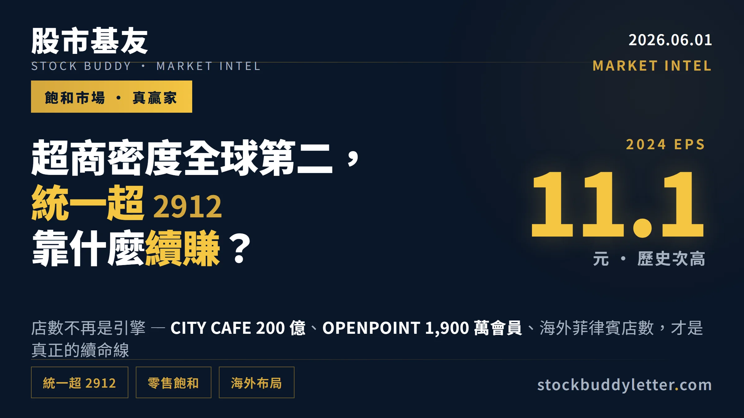 台灣超商密度全球第二，統一超 2912 靠什麼在 2024 年賺 EPS 11.1 元？