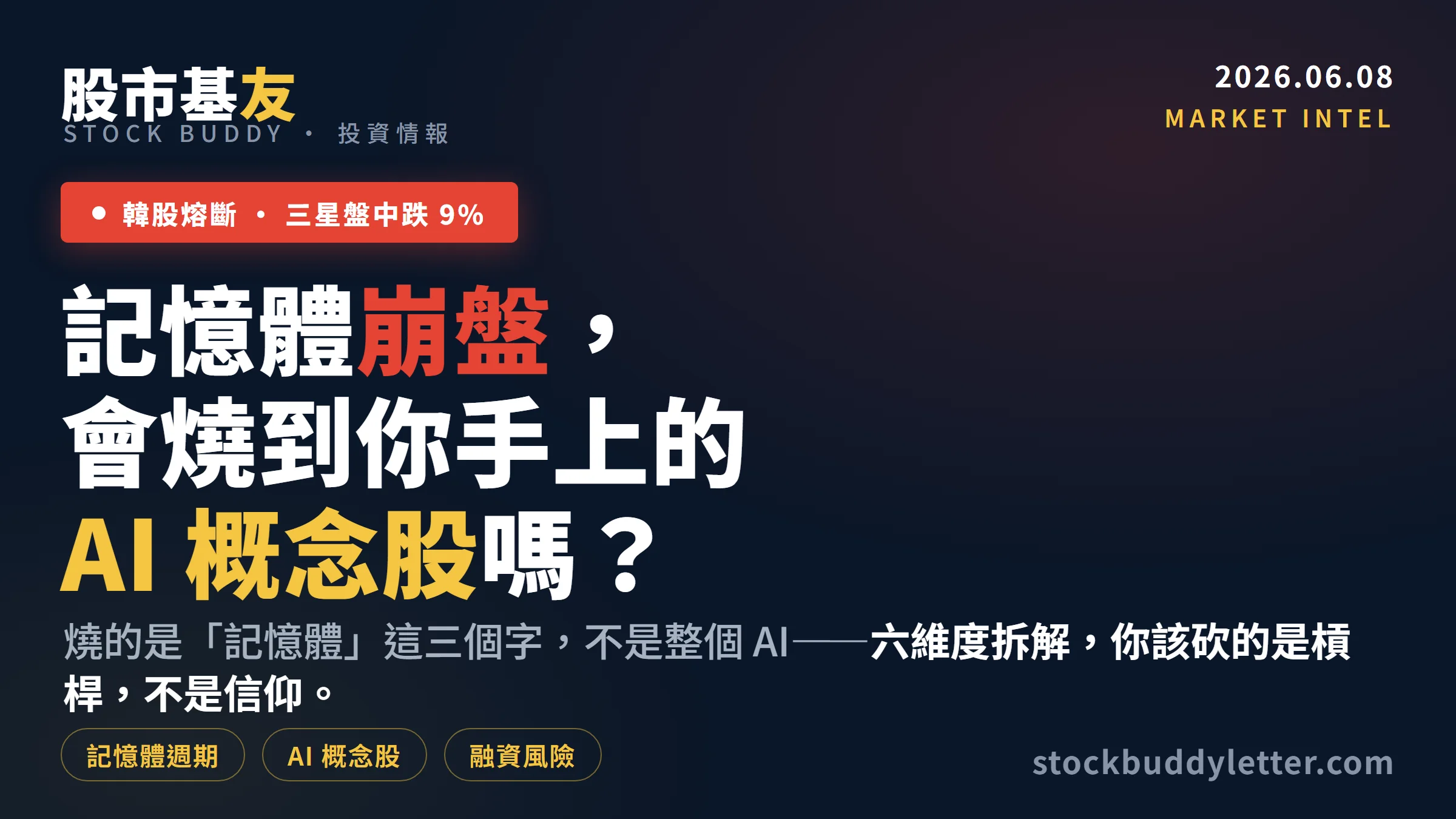 三星跌9%韓股熔斷，記憶體崩盤會燒到你的AI概念股嗎？六維度拆解