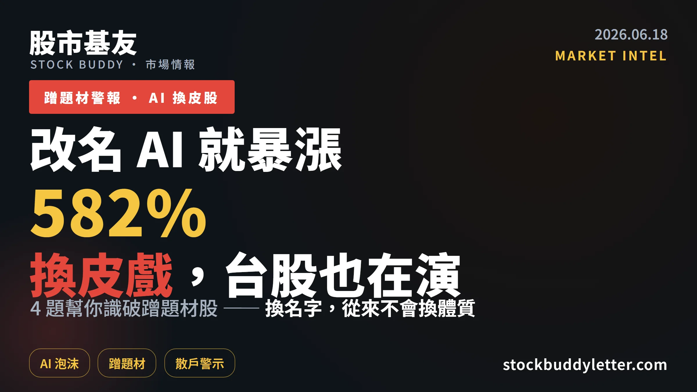 改名 AI 股價暴漲 582%！這套換皮戲台股也在演，4 題幫你識破蹭題材股