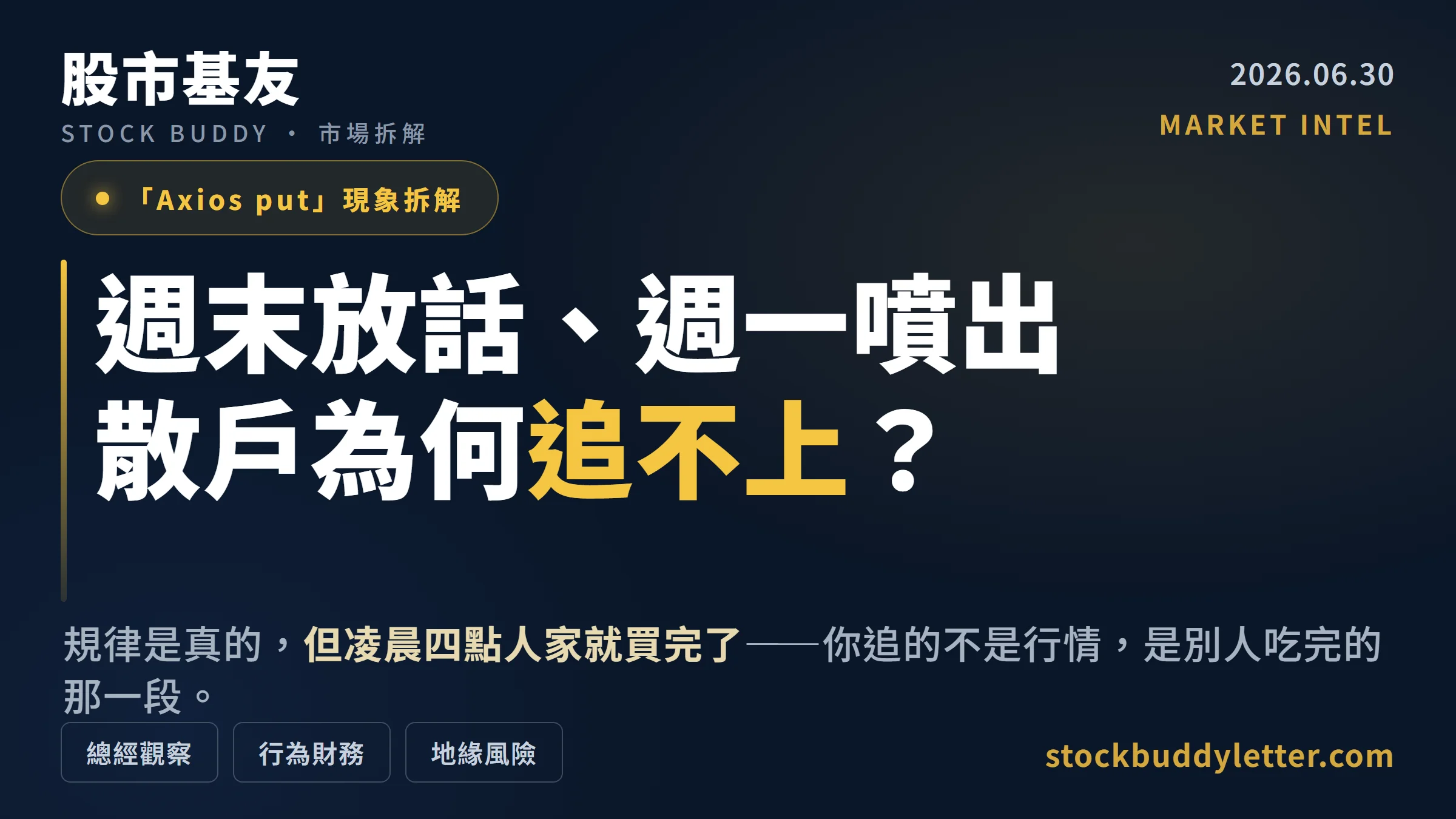 Axios put 拆解：川普週末放話、週一美股噴出，散戶為何追不上？