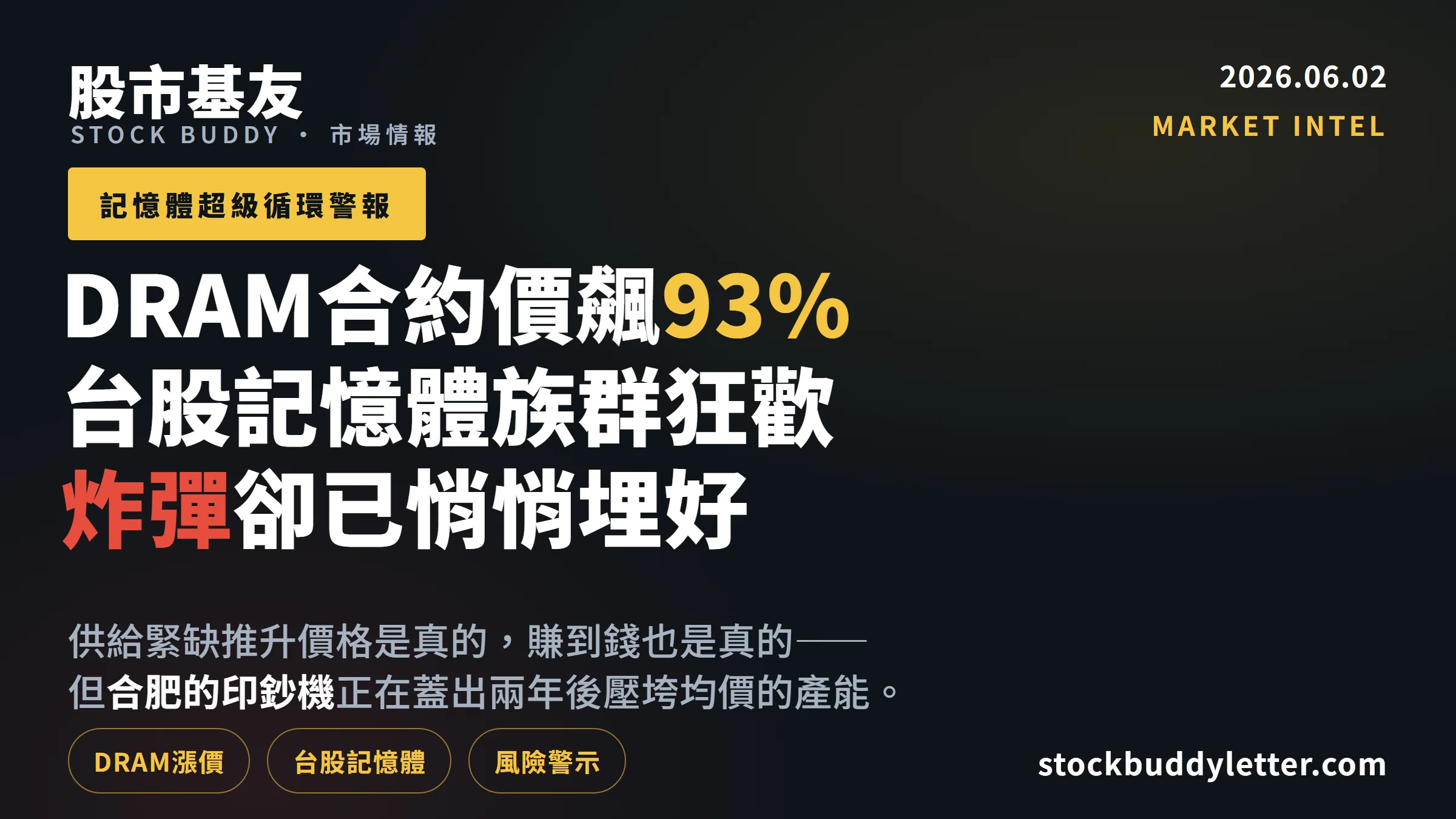DRAM合約價季增93%台股記憶體族群狂歡，但中國新產能炸彈已悄悄埋好