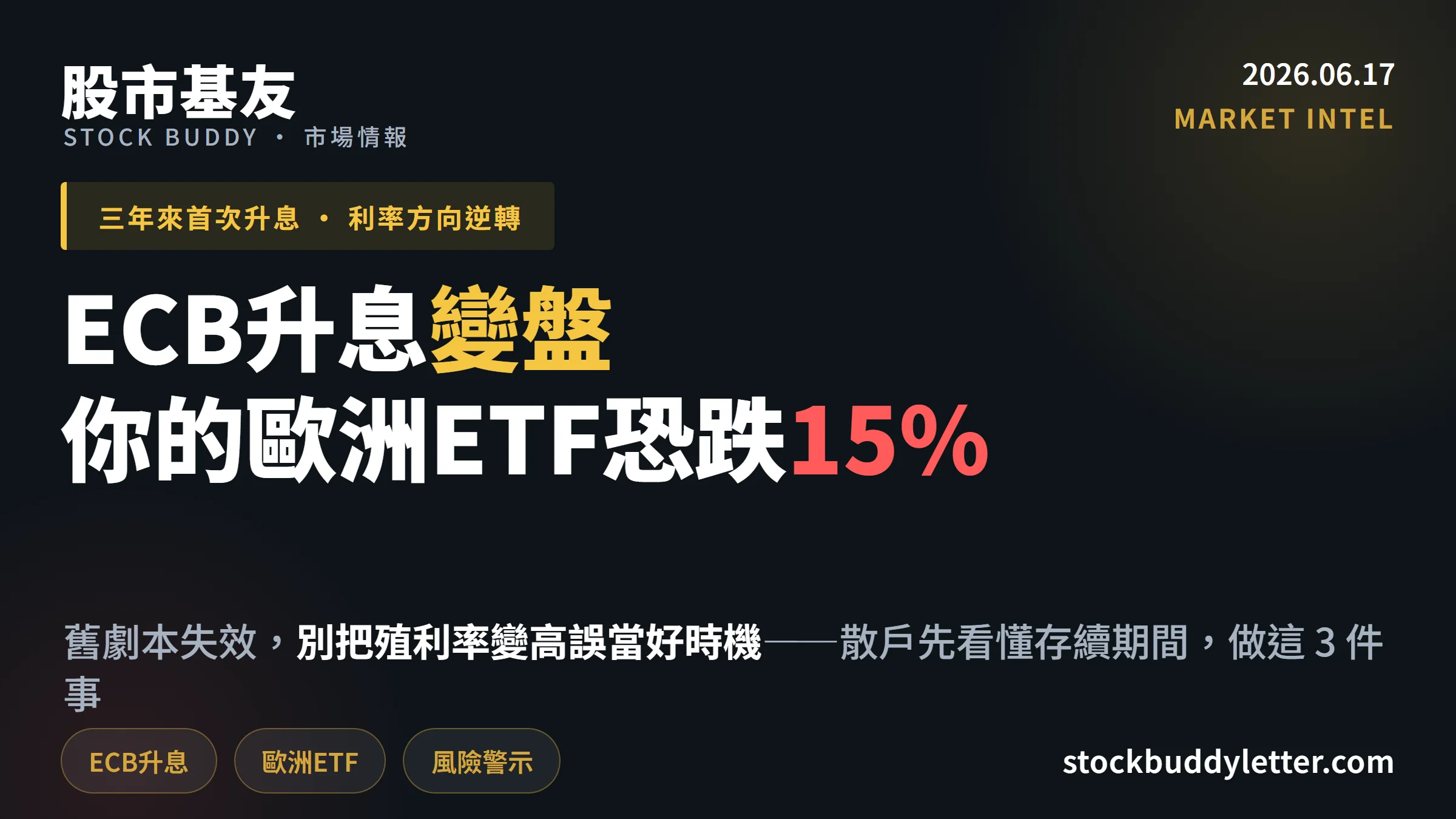 ECB三年首次升息，你的歐洲ETF恐跌15%？散戶先做這3件事