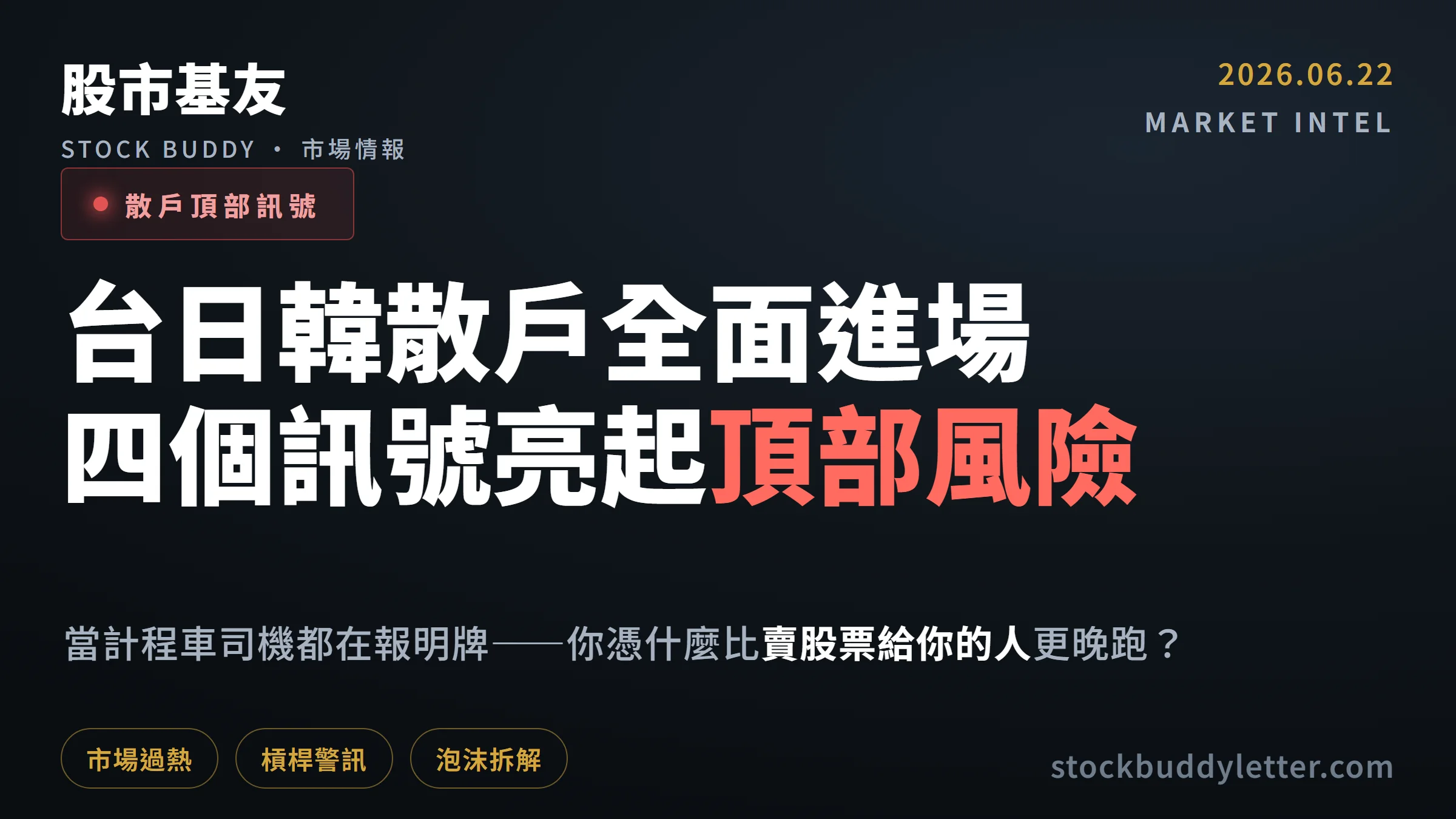 台日韓散戶全面進場：這四個訊號告訴你市場頂部風險有多高