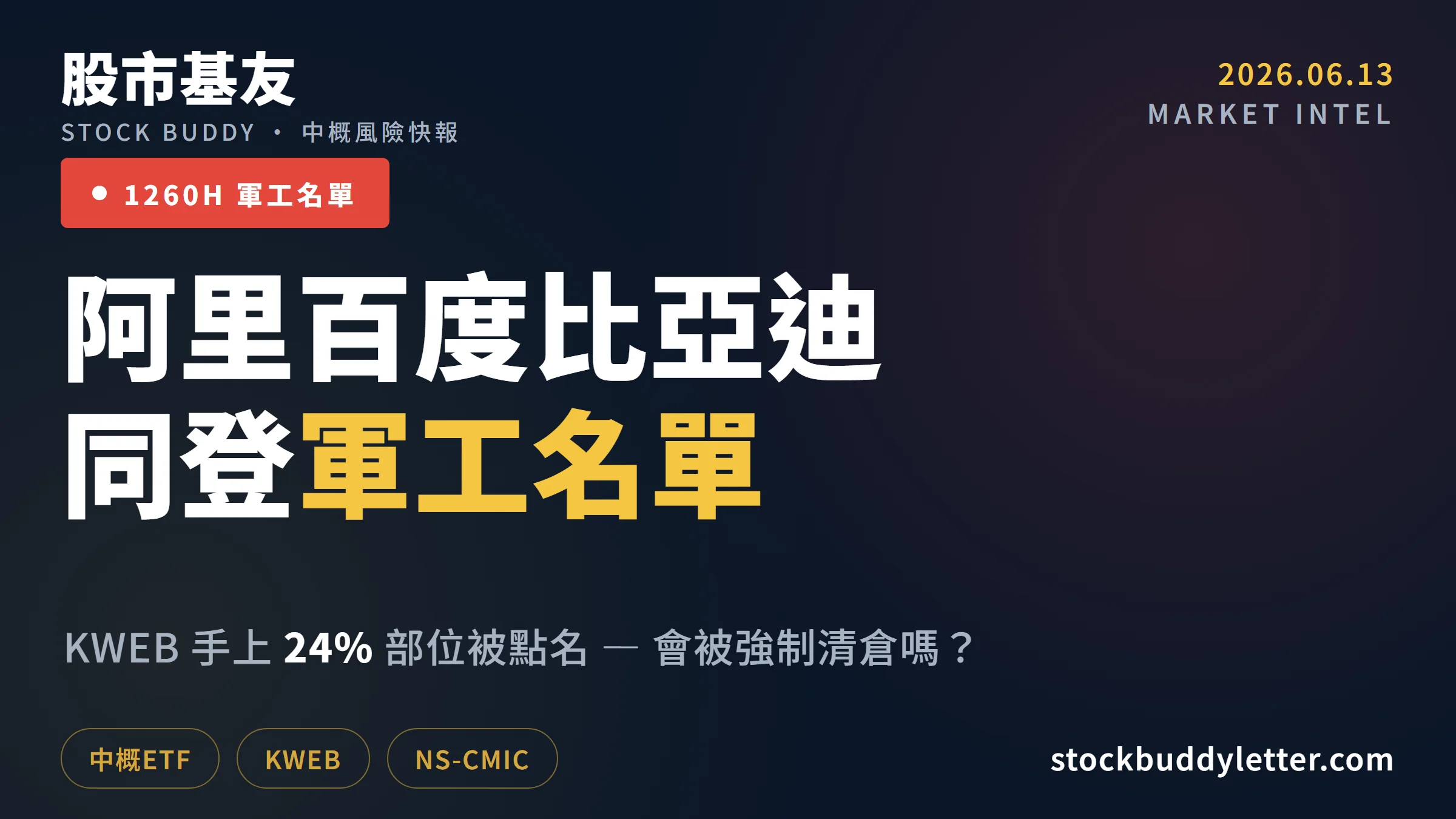 阿里百度比亞迪同登軍工名單，你手上KWEB的24%會被強制清倉嗎