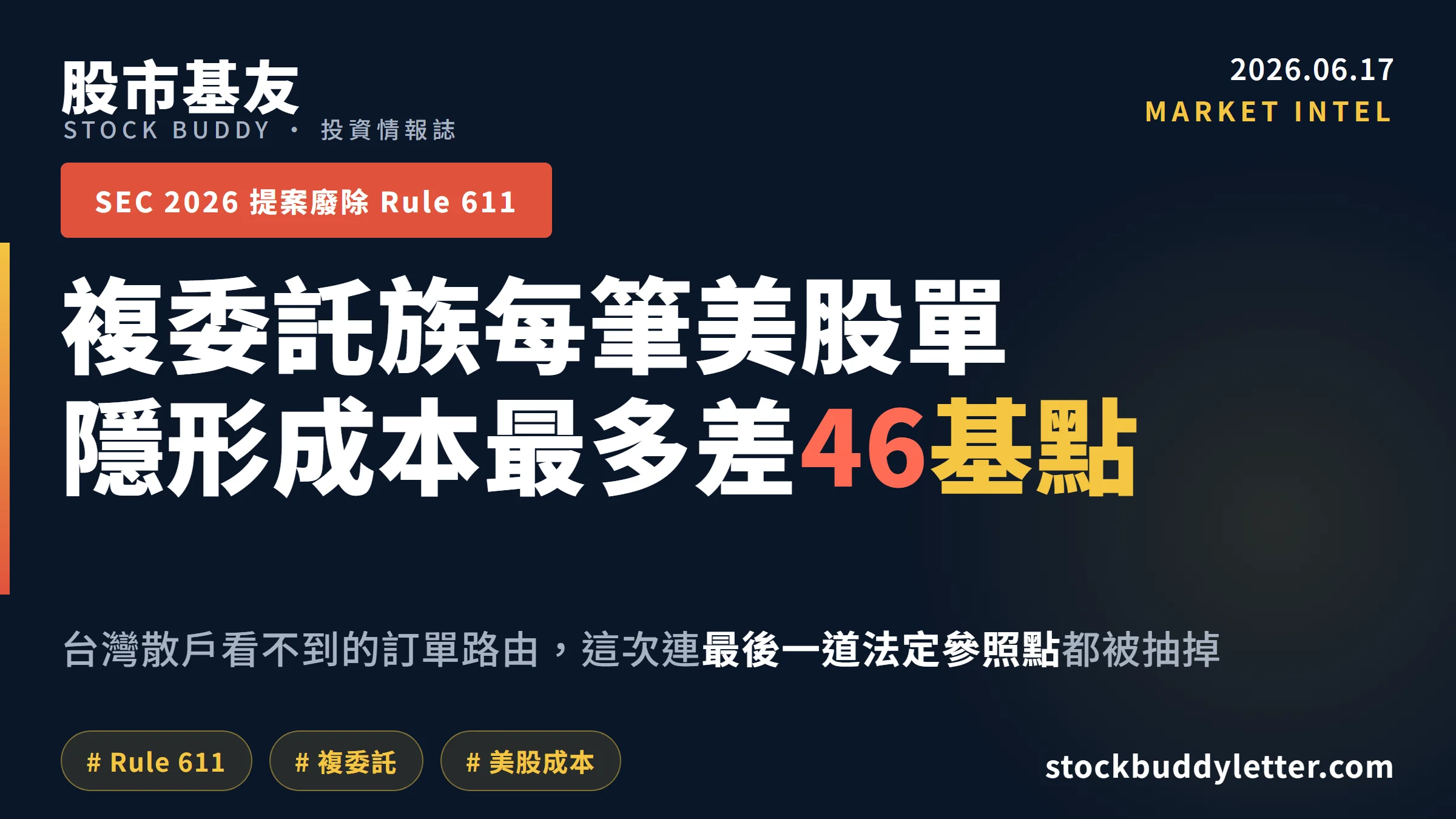 台灣複委託散戶注意：SEC 2026廢Rule 611，每筆美股單隱形成本差距高達46基點