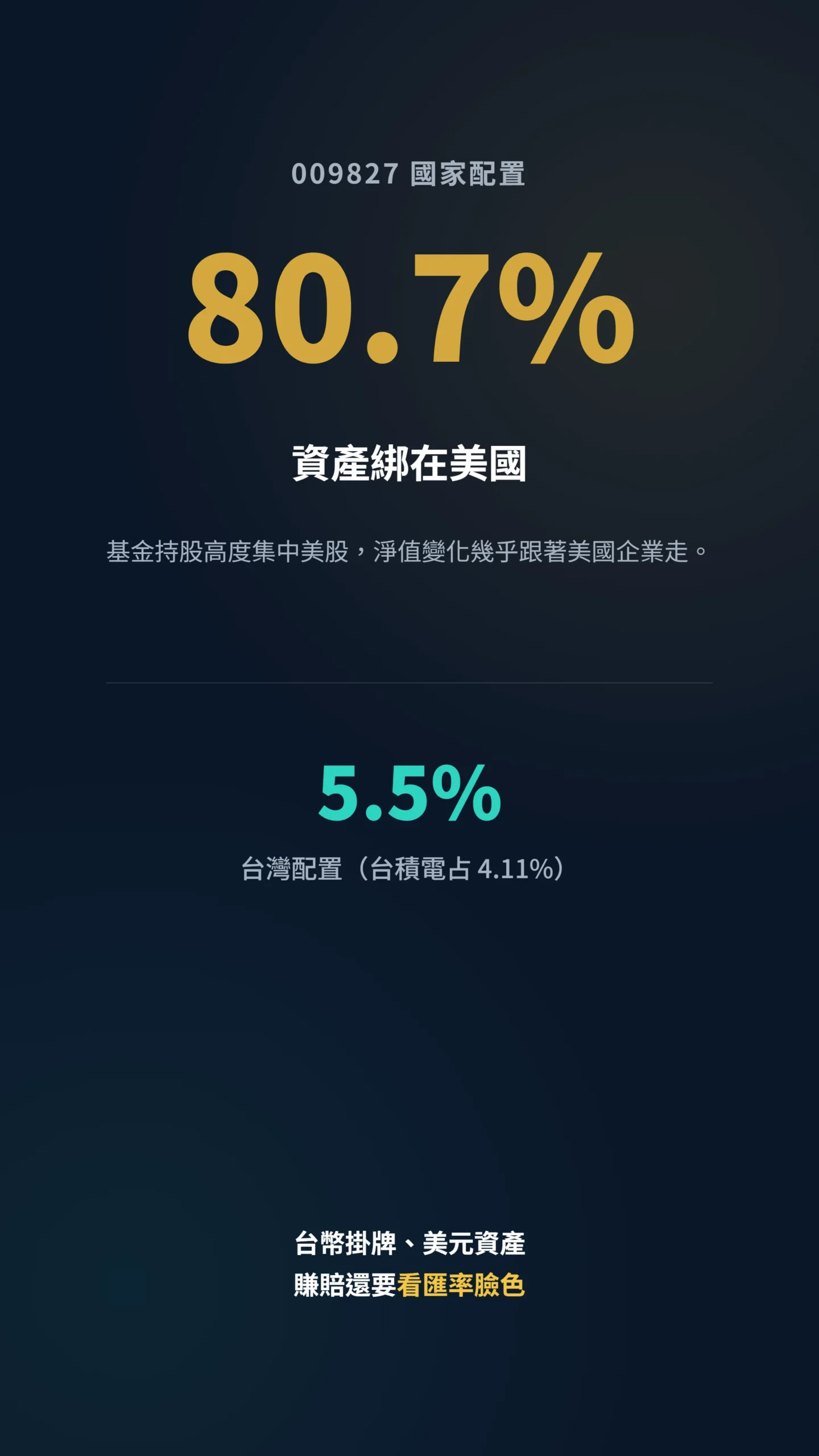 009827國家配置美國占80.7%凸顯匯率風險數據卡