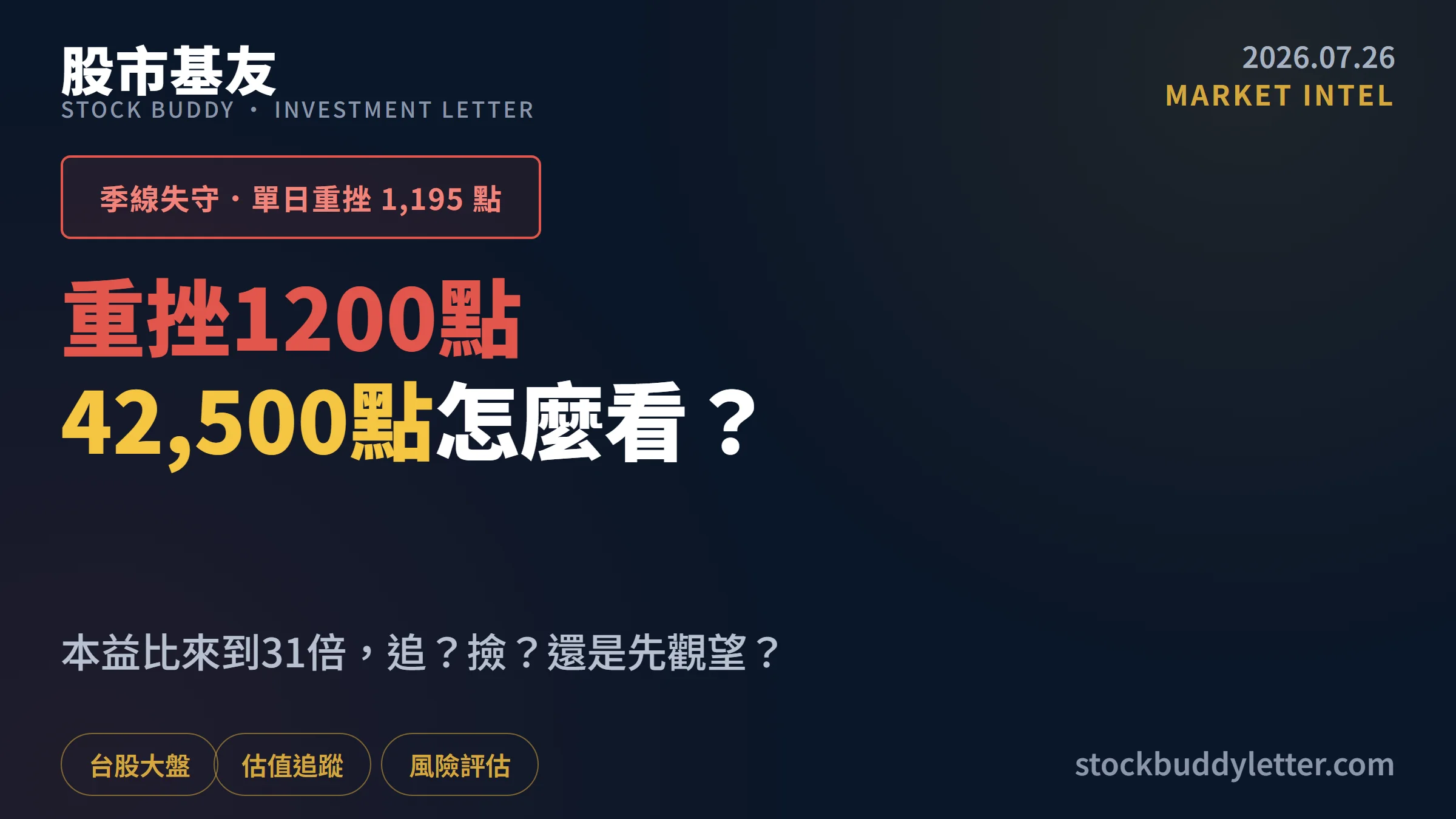 台股重挫1200點：42500點本益比31倍，散戶該怎麼看？