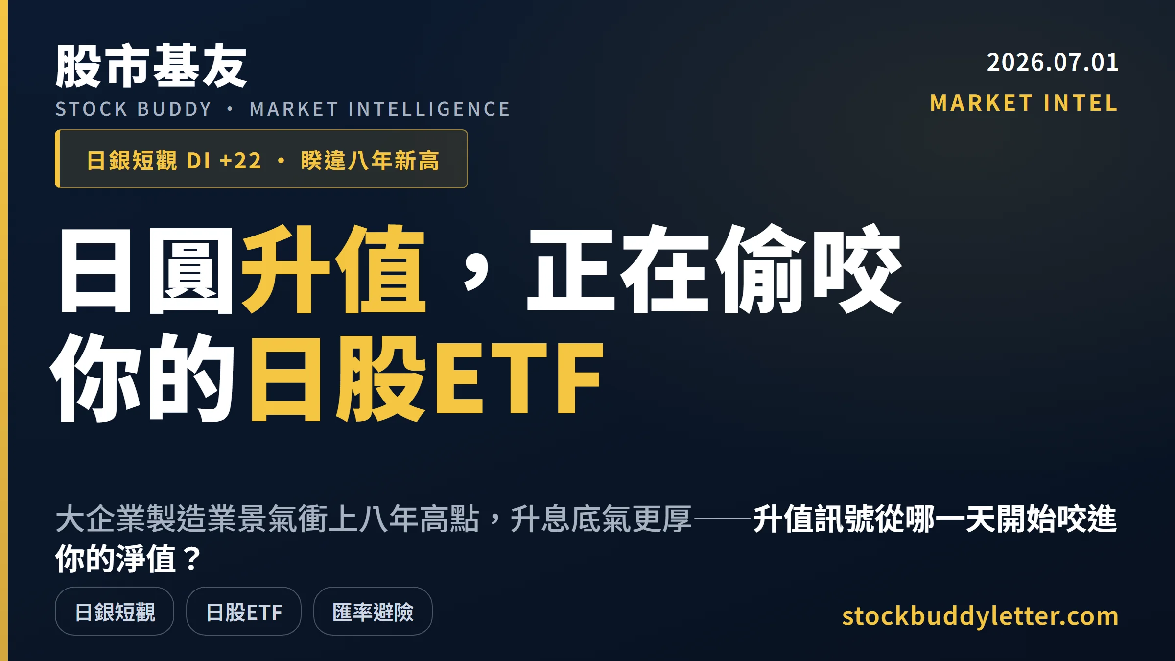 日銀短觀+22創八年新高：日股ETF的日圓升值風險完整拆解