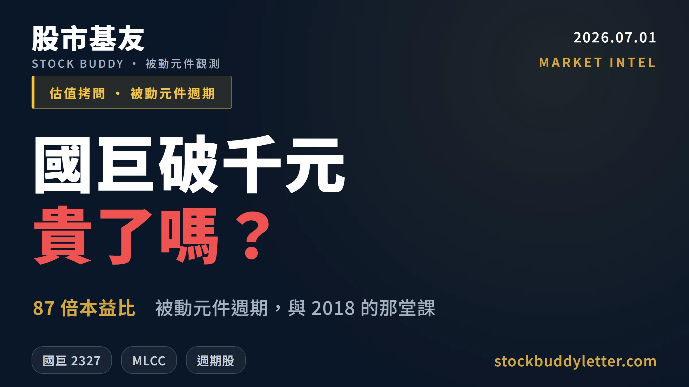 國巨 2327 破千元估值拆解：87 倍本益比、被動元件週期與 2018 的教訓