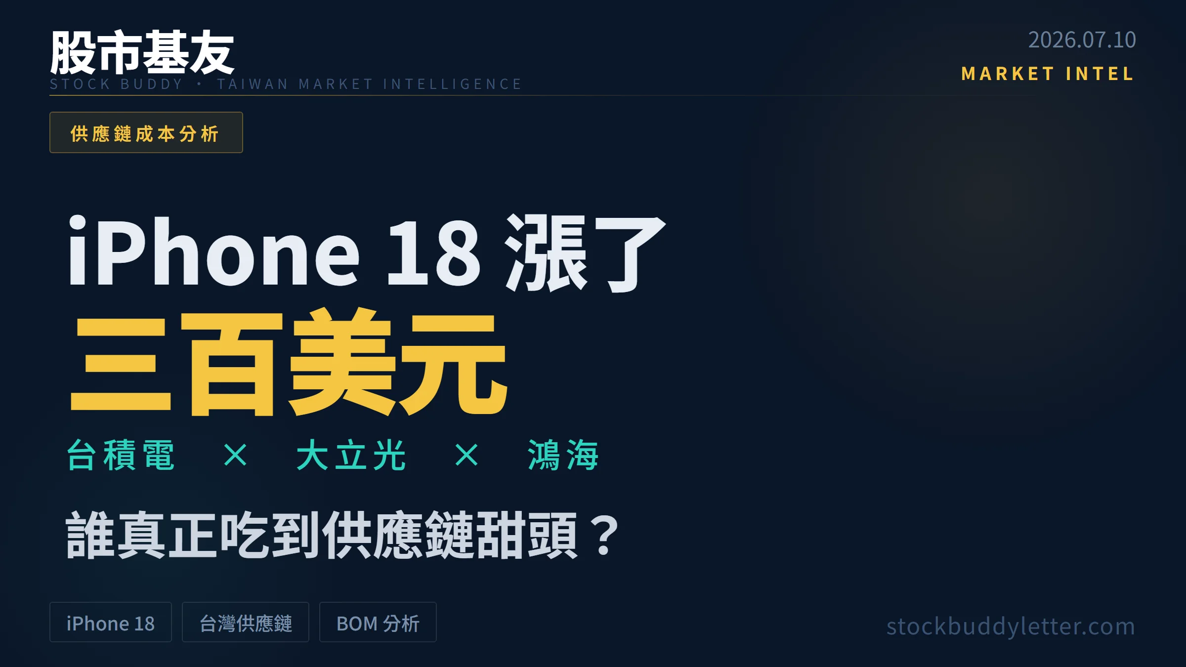 iPhone 18 漲價 300 美元：台積電、大立光、鴻海誰真正吃到甜頭？