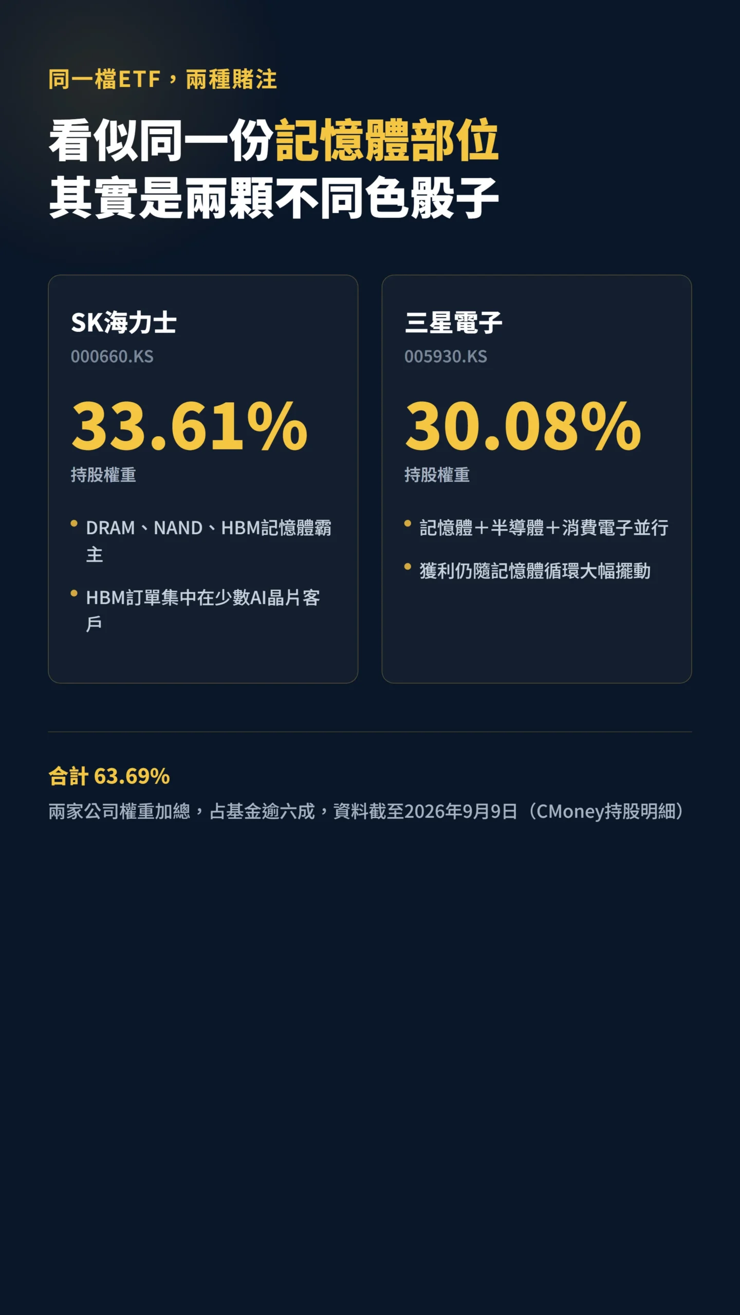 SK海力士與三星電子持股權重與業務差異對比圖