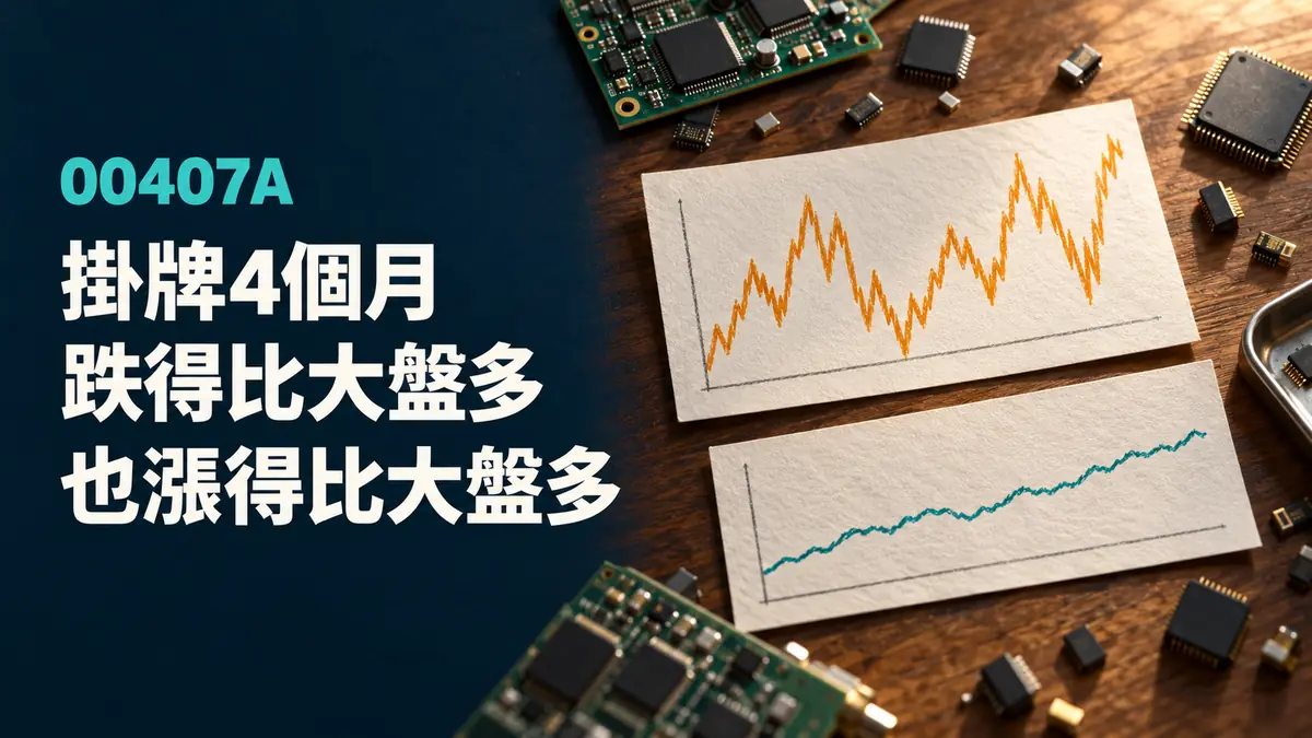 00407A 概念示意封面：木桌上兩張手繪走勢紙卡與電子零件，非真實資料
