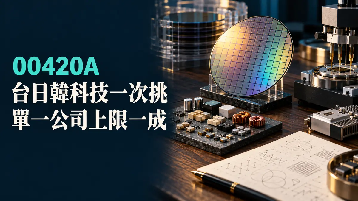 概念示意圖：台灣、日本、南韓科技產業意象，標示00420A野村亞洲科技主動ETF，非真實持股或績效資料